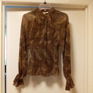 Joie Leopard Print Ruffle Cuff Top Blouse Size SP